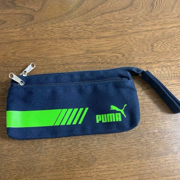 PUMA ペンケース ネイビー×グリーン 布製