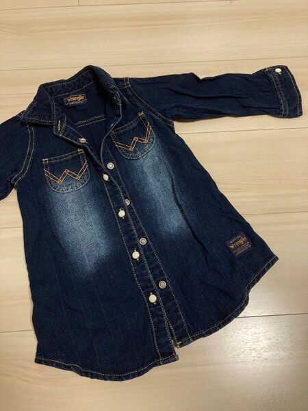 90サイズ・Wrangler デニムシャツワンピース ネイビー・ブーツと合わせてもメチャクチャ可愛いです