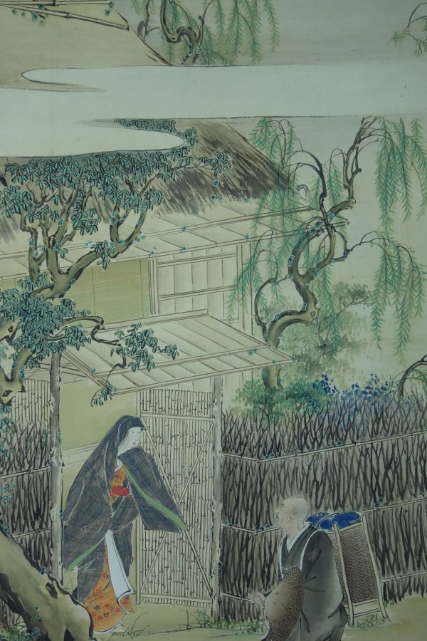真作/廣豊/山水画賛/西行の句/布袋屋掛軸HJ-429 絵画
