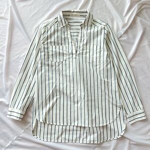 soulberry ソウルベリー コットンスキッパーシャツ M ストライプ スリット入り ホワイト 長袖シャツ ホワイト 白