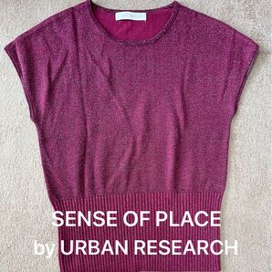 【センスオブプレイス】レディース フレンチスリーブニット ラメ編み
