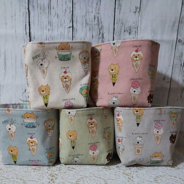 37 猫柄 コットンこばやし 布バスケット 小物入れ ハンドメイド 5個セット