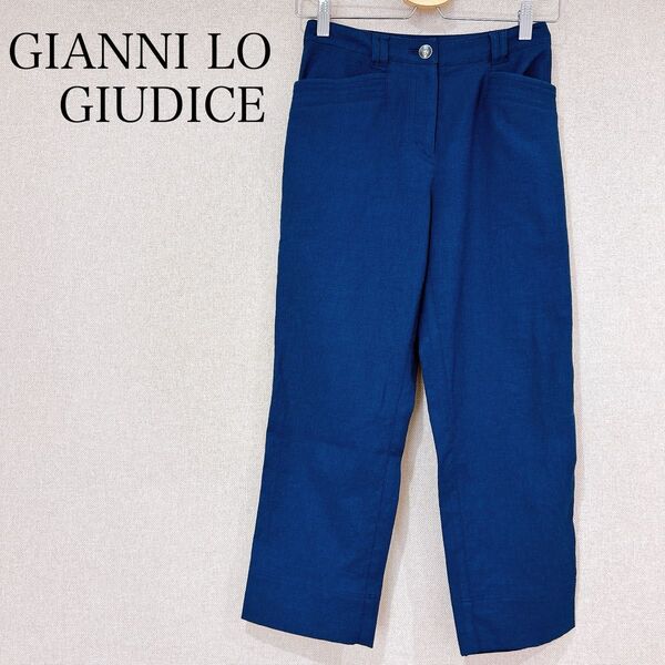 GIANNI LO GIUDICE パンツ ストレート 綿麻 ネイビー シンプル ラフ