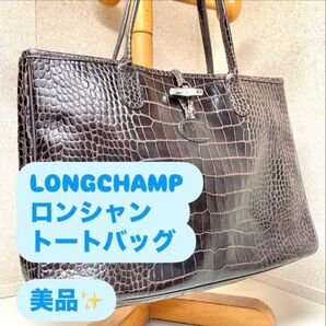 【美品】LONGCHAMP ロンシャン トートバッグ レザー クロコダイル