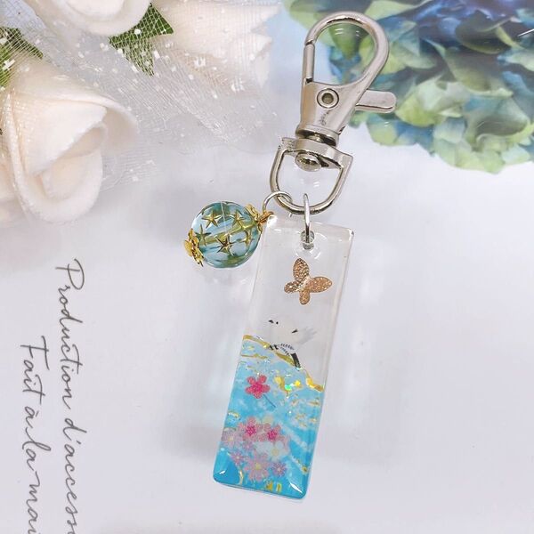 レジン キーホルダー チャーム キラキラブルー シマエナガ④