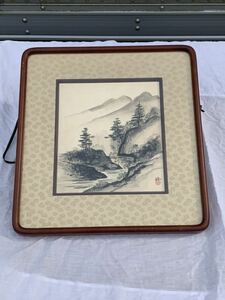 Art hand Auction ◆水墨画 色紙額 大内弥◆A-84, 美術品, 絵画, 水墨画