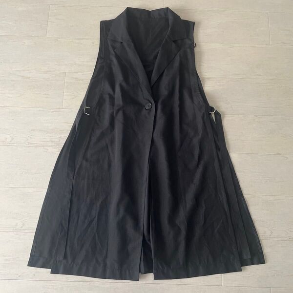 しまむら ロングベスト サイドストラップ付き 黒 ブラック size M
