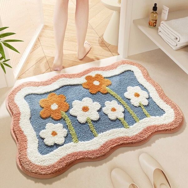 花柄 マット 玄関マット 室内 北欧風 60×40 フラワー インテリア 滑り止め カフェ風 ナチュラル 新生活 薄手 春夏