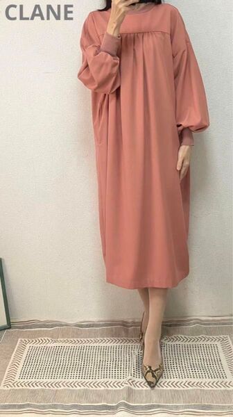 クラネCLANE オーバーサイズハイネックスモックロングワンピース1 ピンク