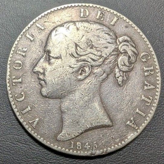 1845 ビクトリア女王 ヤングヘッド クラウン 銀貨 ヴィクトリア 硬貨 コイン 銀貨 アンティーク イギリス 古銭 大型銀貨