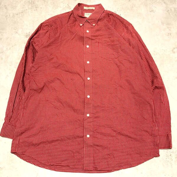 90s エルエルビーン シャツ ボタンダウン 長袖 チェック 古着 アメカジ 赤