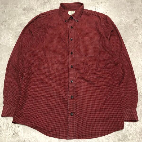 90s エルエルビーン シャツ ボタンダウン 長袖 チェック 古着 アメカジ 赤