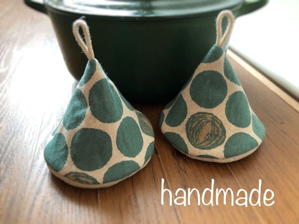 再販♪☆ハンドメイド☆三角鍋つかみ☆オニオンドット・ブルーグリーン