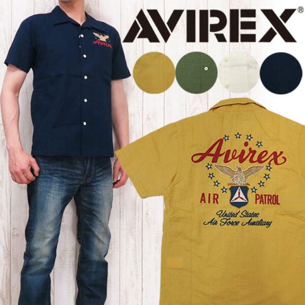 AVIREX "AIR PATROL" アビレックス アヴィレックス 半袖 シャツ ワーク ミリタリー 刺繍 リネン