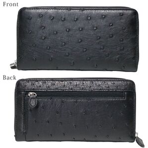 Z92 本物 オーストリッチ 長財布 ラウンドファスナー ラウンドジップ 新品未使用 ブラック ダチョウ革 高級 ブランド 人気色