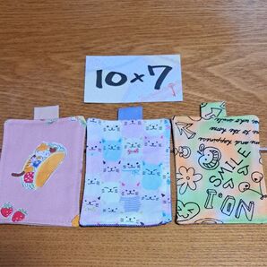名札台布 3枚組 女の子D 猫 リンゴ ネームタグ 小学生 小学校 校章 幼稚園 園章 デイサービス 名札付け