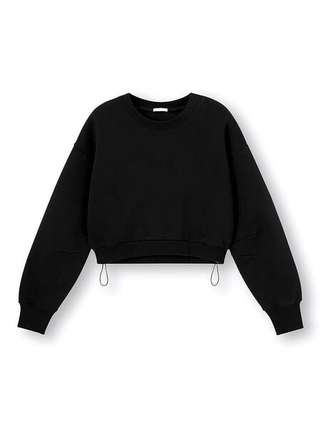 GU ヘビーウェイトスウェットドローストリングプルオーバー(長袖) L 黒 トレーナー 裏起毛 クロップド