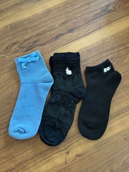 おまとめ! ソックス 靴下 リボン 水色 ブルー パンダ ウサギ ブラック 24cm程度