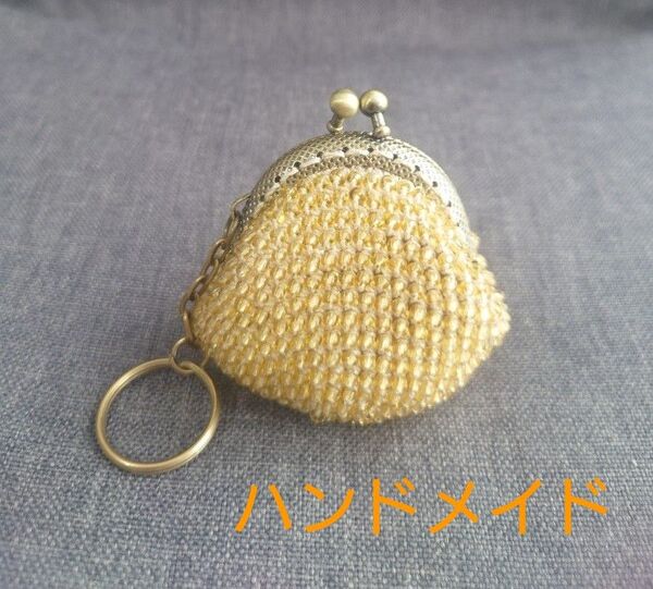 がま口 ハンドメイド 財布 コインケース 小銭入れ プチがま口 小物入れ キラキラ キーリング ゴールド ビーズ