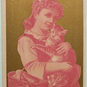 Soapine トレードカード 少女 猫 19世紀 アメリカ 企業広告 名刺 明治 戦前 アンティーク リトグラフ ビクトリアン
