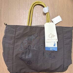 logos★しまむら トートバッグ☆ショルダー付き 中:ポケット2、ジッパー付きポケット1