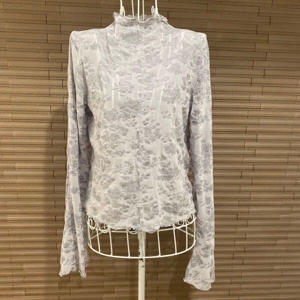 NICE CLAUPシースルー花柄長袖ハイネックトップス グレー★フリーサイズ
