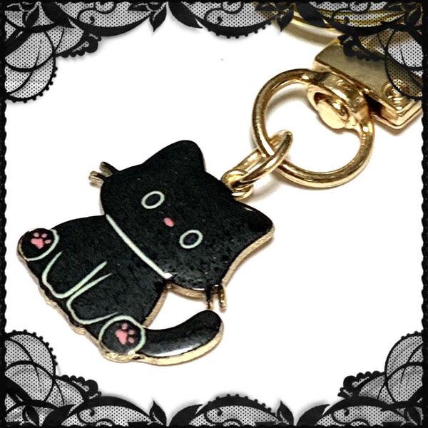 黒猫ニャンコ!キーリング付き バッグにも