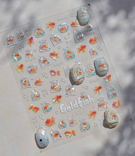 金魚と花火デザインのネイルシール2枚セット シール セット