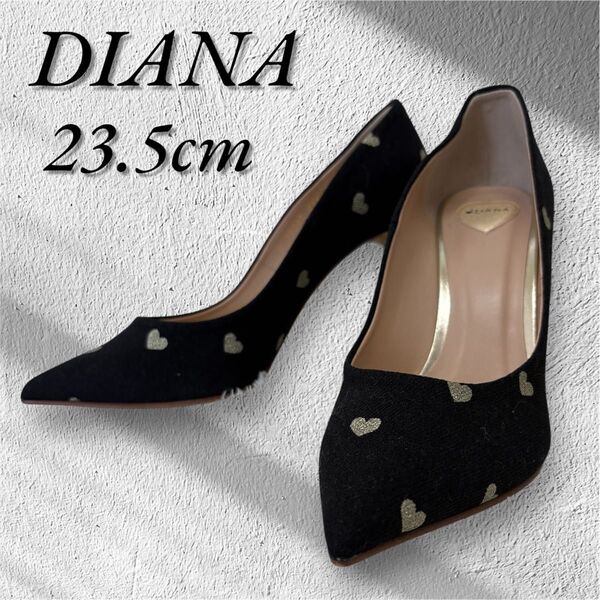 DIANA ダイアナ スエードパンプス パンプス ヒールパンプス ハート柄 ハイヒール 黒 ブラック ポインテッドトゥ キャンバス