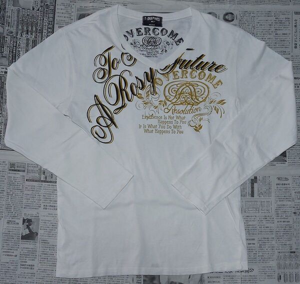 ロングTシャツ ロンT 英字プリント 白
