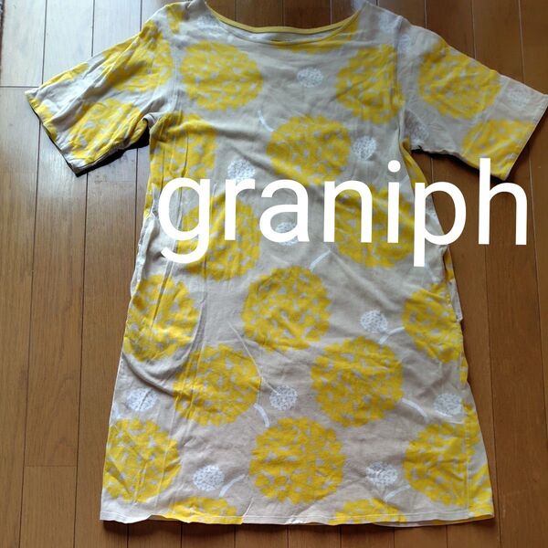 graniph★ベージュに黄色お花柄チュニック★フリー