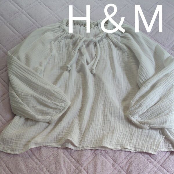 H&M★白ガーゼのスモックブラウス★L