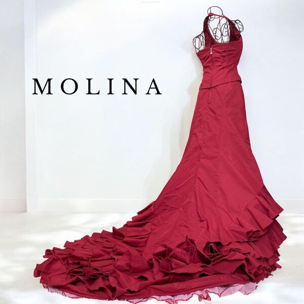 MOLINA フラメンコ ロングドレス バタデコーラ セットアップ 舞台衣装 ボリュームフリル 赤