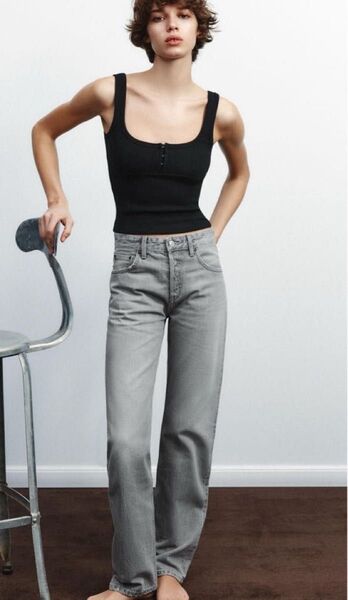 新品ZARA ストレートデニム グレー L 36