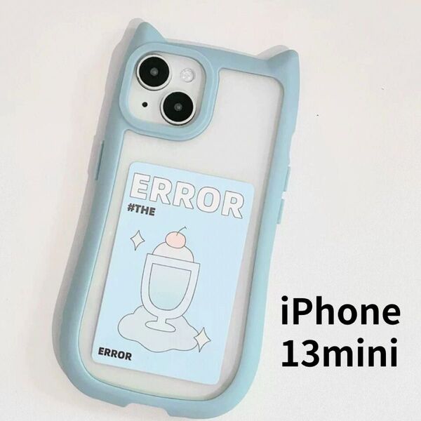 ケース カバー スマホケース クリア iPhoneケース ネコ耳 猫耳 可愛い ねこ iPhone13miniケース ブルー 水色