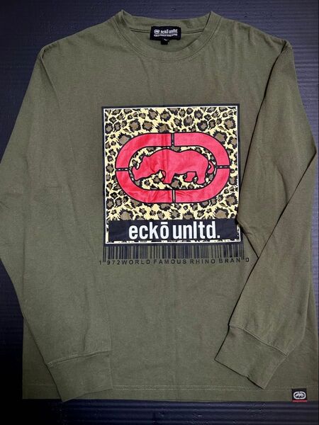 ecko unltd. 長袖Tシャツ オリーブグリーン ヒョウ柄 ロゴ ストリート