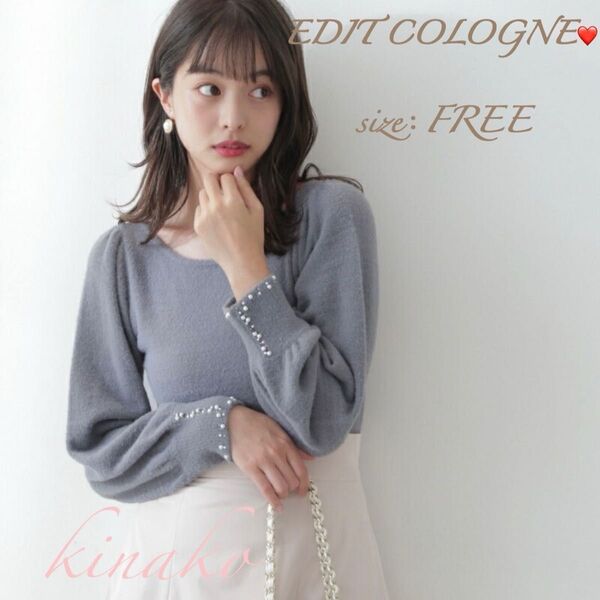 EDIT COLOGNE PROPORTION BODY DRESSINGパールビジュースリーブフェザーニット グレージュ