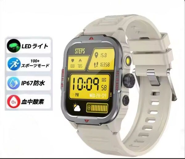 スマートウォッチ 【2025年新設計 1.85インチ大画面 懐中電灯 軍用規格】Bluetooth5.3通話機能付き