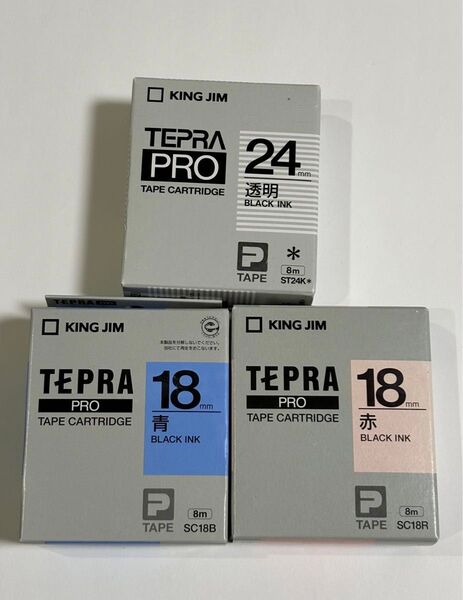 KING JIM テプラ テープカートリッジ 18mm 赤・青 24mm 透明 黒文字 TEPRA ラベルシール