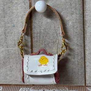 ハンドメイド 革製ミニチュアバッグ ひよこ お人形コーデ ( R-432)