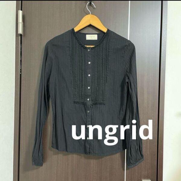 Ungrid/アングリッド 胸元ピンタック切り替えブラウス レースノーカラー 長袖シャツ シャツ