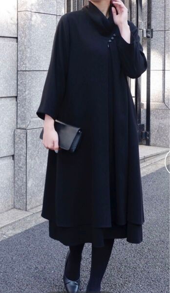 前開きフォーマルワンピース【入学式・卒業式・セレモニー・喪服・礼服 ブラックフォーマル