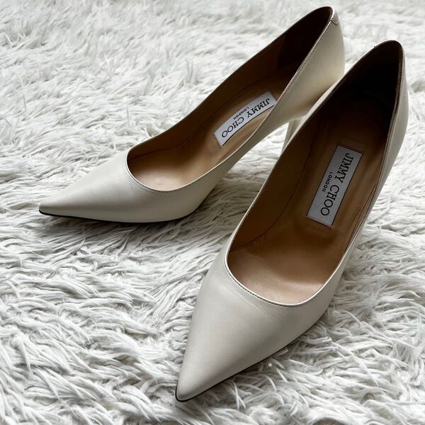 極美品 JIMMY CHOO レザー ヒールパンプス 36 ポインテッドトゥ