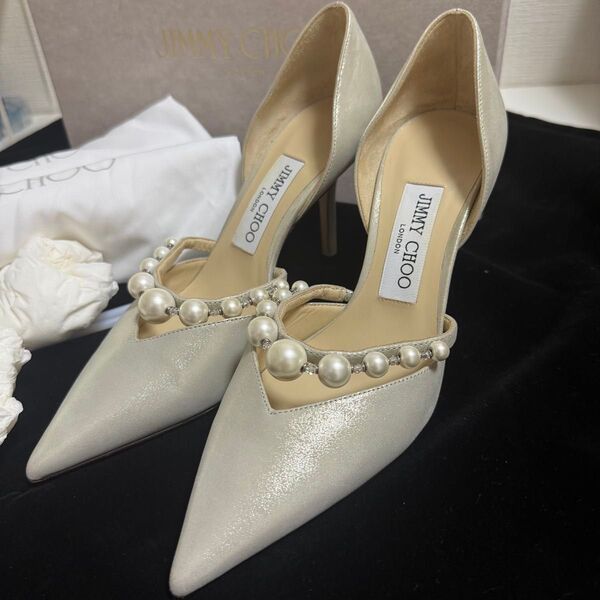 美品 ジミーチュウ JIMMYCHOO ブライダルシューズ パンプス シャンパン ホワイト キラキラ