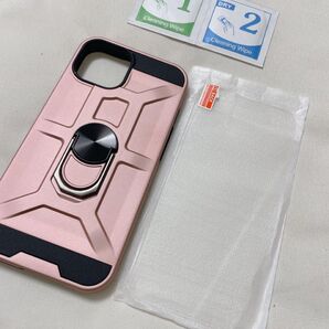 iPhone14ケース+フィルム リング付きスタンド カバー ローズゴールド スマホケース スマホカバー ピンク アイフォン14