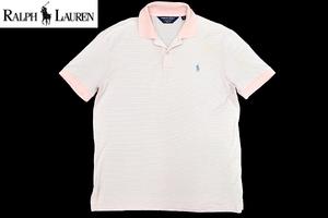 S-8566★送料無料★POLO GOLF RALPH LAUREN ポロ ゴルフ ラルフローレン★正規品 ライトピンク ボーダー スムース 半袖ポロシャツ Ｌ