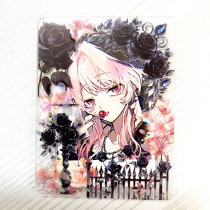 縦入れ B8サイズ 硬質カードケース トレカケース デコ 黒×ピンク バラ 桜