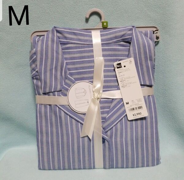 新品☆M/ストライプパジャマ(長袖&ロングパンツ)ブルー☆GU