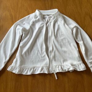 白の薄手長袖カーディガン フリル ファスナー
