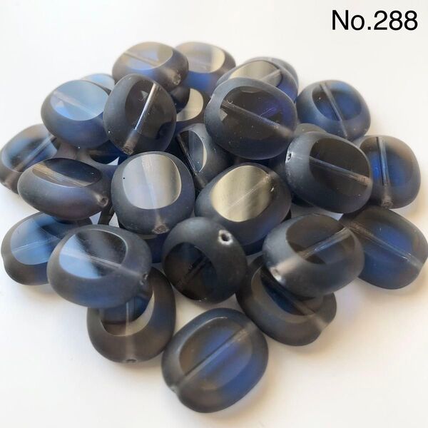 No.288 チェコビーズ テーブルカット オーバル 約14×12mm 30個 クリアブラック×コバルトブルー